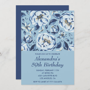 Elegant 59th birthday invitations Floral Blue