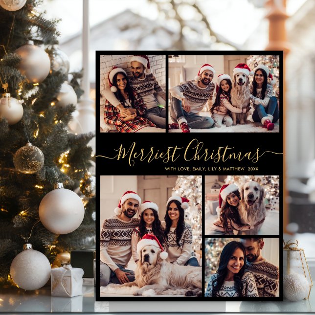 Elegant 5 Photo Collage Merriest Christmas Holiday Card (Creator Uploaded)