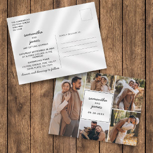 Elegant 5-Photo Wedding Invitation Postcard