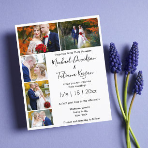elegant 5 photos collage modern wedding invitation
