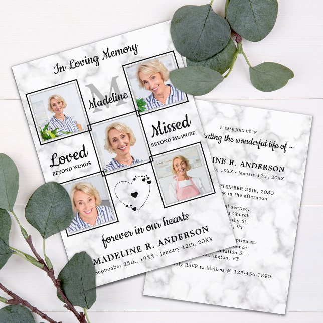 Elegant 5 Photos Memorial Celebration Of Life Invitation (Creator Uploaded)