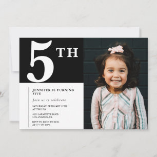Elegant 5th birthday invitation Black Chic Photo