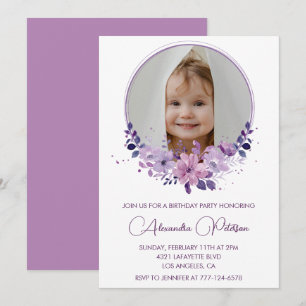 Elegant 5th birthday invitation Photo Floral Boho