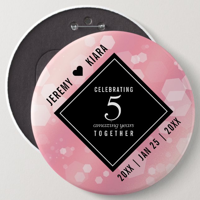 Elegant 5th Rose Quartz Wedding Anniversary 6 Cm Round Badge (Front & Back)