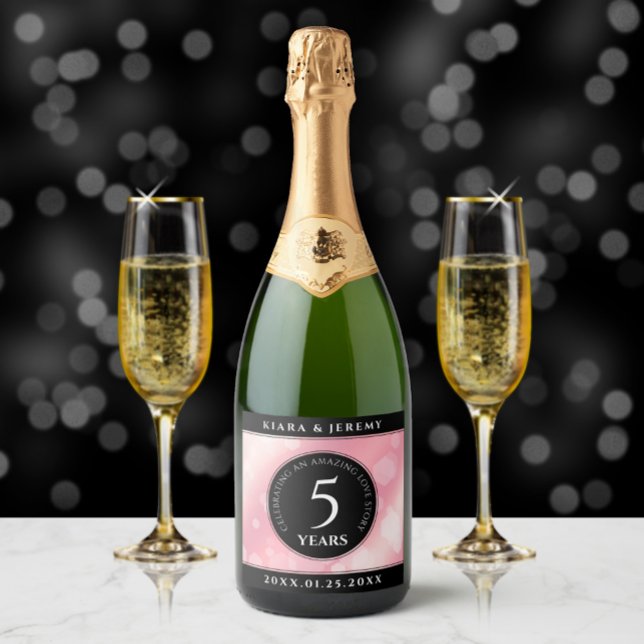 Elegant 5th Rose Quartz Wedding Anniversary Sparkling Wine Label (Creator Uploaded)