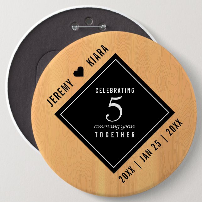 Elegant 5th Wood Wedding Anniversary 6 Cm Round Badge (Front & Back)