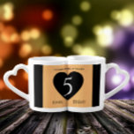 Elegant 5th Wood Wedding Anniversary Celebration Coffee Mug Set<br><div class="desc">Nothing says "you complete me" or "your better/other half" than these 5th wood wedding anniversary lovers' mugs. Elegant lettering on a faux, light wood grain background add a memorable touch for this special occasion and milestone. Customise with couple's names, and years of marriage or a congratulatory message. Reverse shows identical...</div>