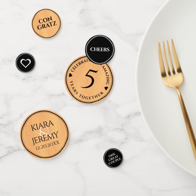 Elegant 5th Wood Wedding Anniversary Celebration Confetti (Group)