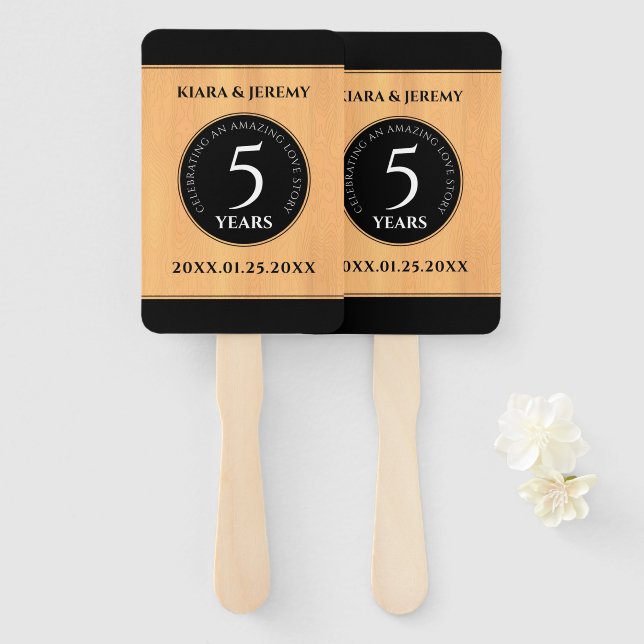Elegant 5th Wood Wedding Anniversary Celebration Hand Fan (Front and Back)