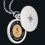 Elegant 5th Wood Wedding Anniversary Celebration Locket Necklace<br><div class="desc">Commemorate the 5th wedding anniversary with this elegant locket! Elegant black and white lettering on a light, faux wood grain background add a memorable touch for this special occasion and milestone. Customise with the happy couple's names, and dates for their wood anniversary. Design © W.H. Sim, All Rights Reserved. See...</div>