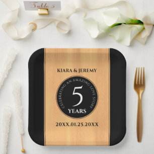 Elegant 5th Wood Wedding Anniversary Celebration Paper Plate