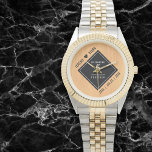 Elegant 5th Wood Wedding Anniversary Celebration Watch<br><div class="desc">Celebrate the 5th wood wedding anniversary and a love that stands the test of time with this stylish watch! Elegant black and white lettering on a light, faux wood grain background add a memorable touch for this special occasion and milestone. Personalise with the couple's names and dates of marriage. Design...</div>