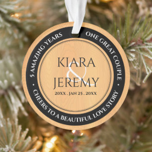 Elegant 5th Wood Wedding Anniversary Ornament