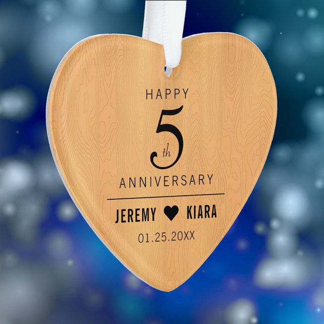Elegant 5th Wood Wedding Anniversary Ornament (Elegant 5th Wood Wedding Anniversary Acrylic Ornament Cover Photo.)