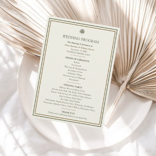 Elegant 5x7 Ivory & Gold Tropical Palm Wedding Programme