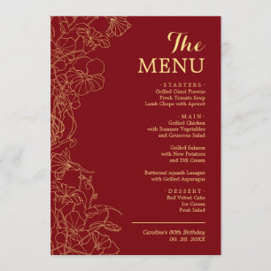 Elegant 5x7 Red Gold Floral Dinner Menu