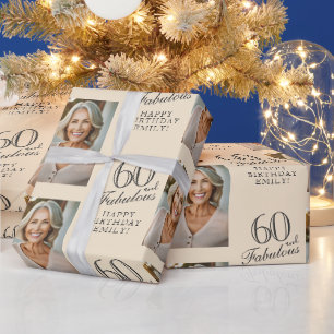 Elegant 60 and Fabulous 60th Birthday Photo Wrapping Paper