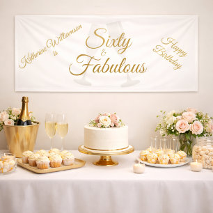 Elegant 60 and Fabulous Birthday Party White Gold  Banner