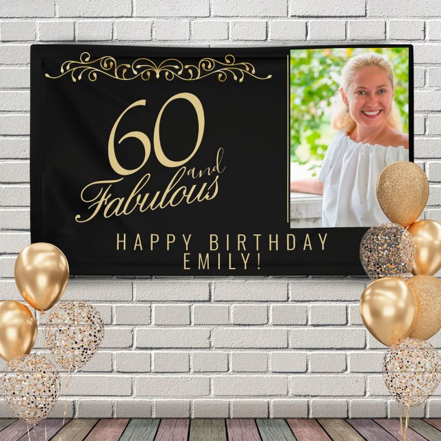 Elegant 60 and Fabulous Birthday Photo Black Banner (Creator Uploaded)