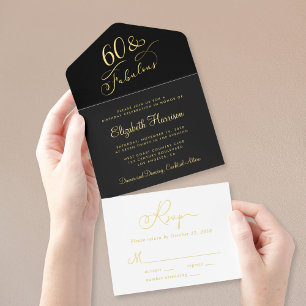 Elegant 60 And Fabulous Black 60th Birthday Party All In One Invitation