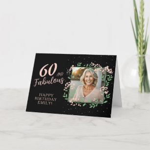 Elegant 60 and Fabulous Flower 60th Birthday Photo Card