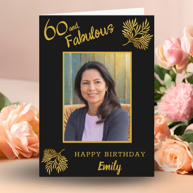 Elegant 60 and Fabulous Gold Foliage 60th Birthday Card (Creator Uploaded)