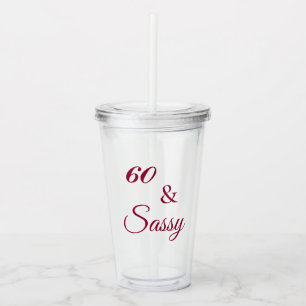 Elegant 60 and Sassy Red Script Happy Birthday Acrylic Tumbler