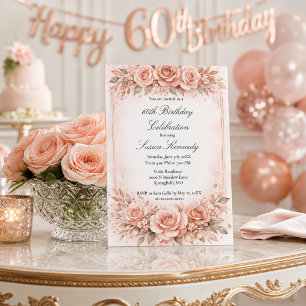 Elegant 60 Milestone Blush Rose Birthday Party Invitation