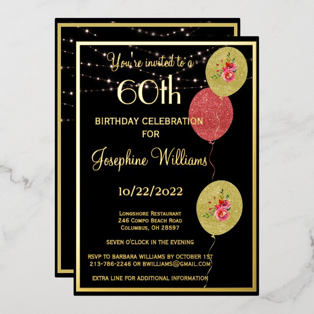 Elegant 60 Sixty Birthday Black REAL Gold   (Front/Back)