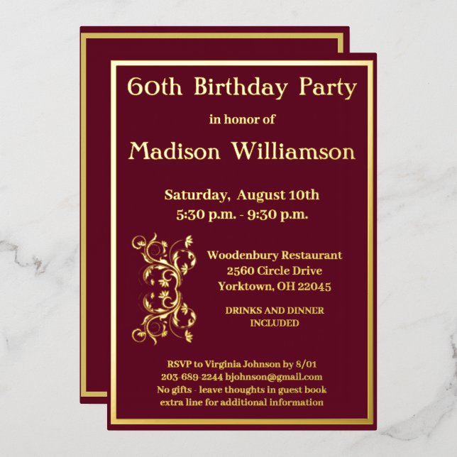 Elegant 60 Sixty Birthday Red REAL Gold      (Front/Back)