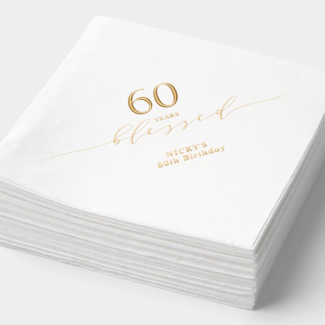 Elegant 60 years Blessed Adult Birthday Party Foil Napkins (Detail)