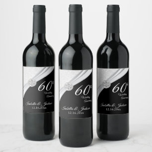 Elegant 60th / 75th Diamond Glitter Anniversary  Wine Label