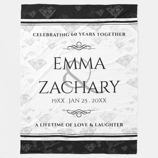 Elegant 60th 75th Diamond Wedding Anniversary Fleece Blanket (Front)