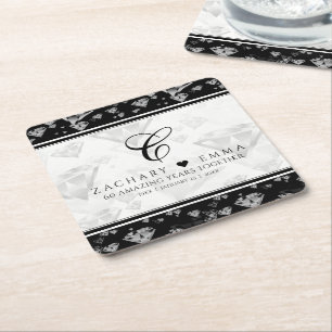 Elegant 60th 75th Diamond Wedding Anniversary Square Paper Coaster