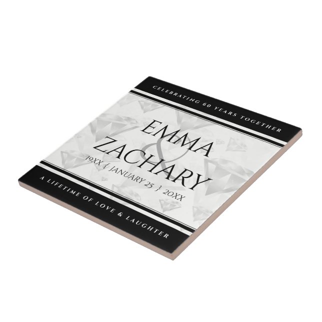 Elegant 60th 75th Diamond Wedding Anniversary Tile (Side)