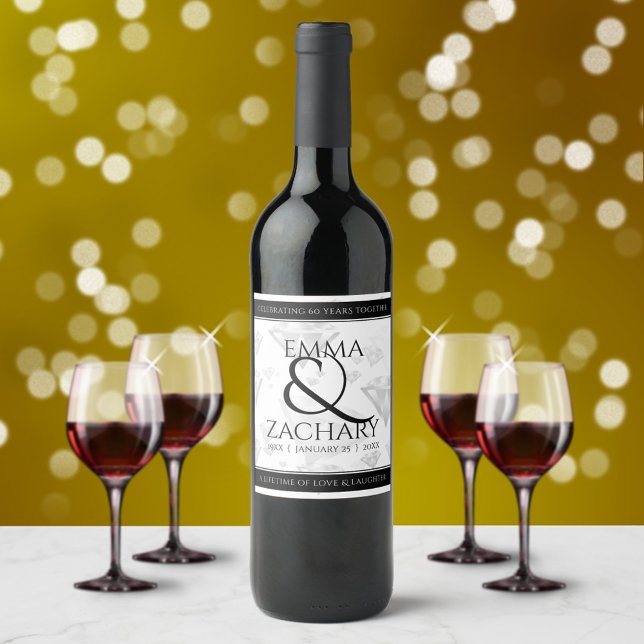 Elegant 60th 75th Diamond Wedding Anniversary Wine Label (Creator Uploaded)