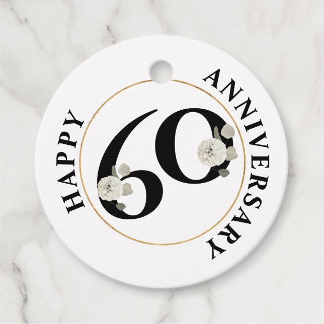 Elegant 60th Anniversary Favour Tags (Front)