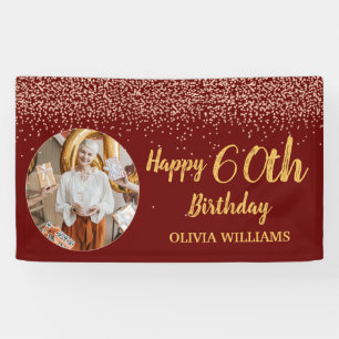 Elegant 60th Birthday Burgundy Gold Glitter  Banner