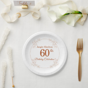 Elegant 60th Birthday Floral Botanical Paper Plate