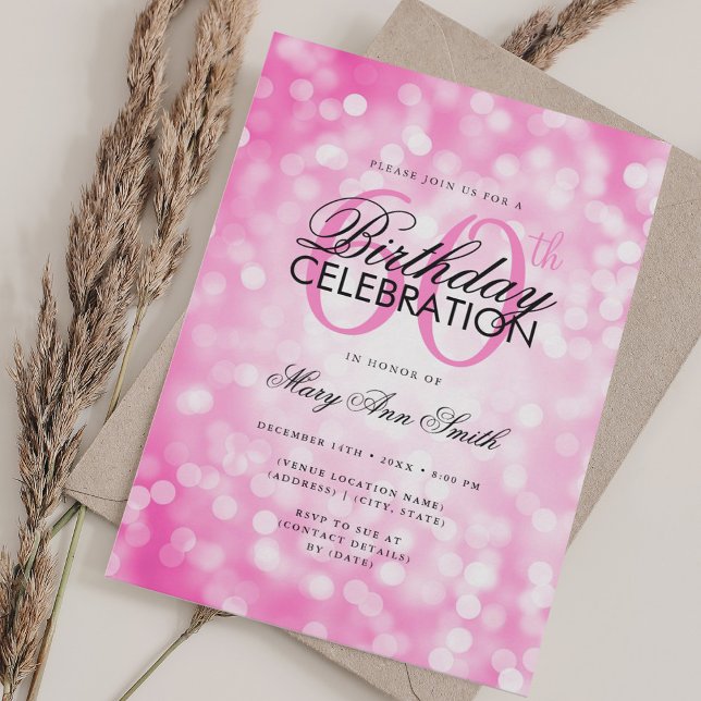 Elegant 60th Birthday Glam Hot Pink Shimmer Light Invitation (Elegant 60th Birthday Glam Hot Pink Shimmer Light Invitation)