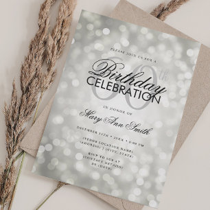Elegant 60th Birthday Glam Silver Shimmer Lights Invitation