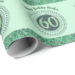 Elegant 60th Birthday Green Glitter with Stripes Wrapping Paper<br><div class="desc">Elegant & unique green glitter number 60 with glitter stripes and modern circular dots and lines. Customise the name.</div>