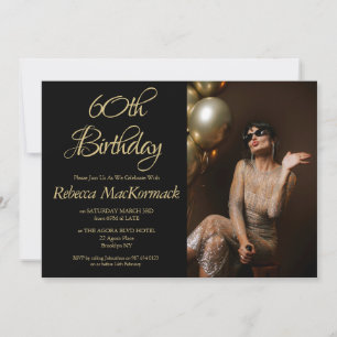 Elegant 60th Birthday Invitation Black Gold Photo