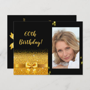 Elegant 60th birthday invitation black gold photo