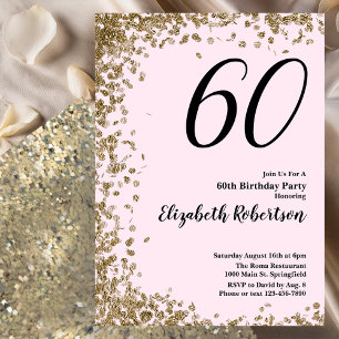 Elegant 60th Birthday Invitation Pink Gold Sequin