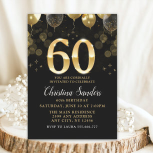 Elegant 60th Birthday Invitation with Gold Ballons