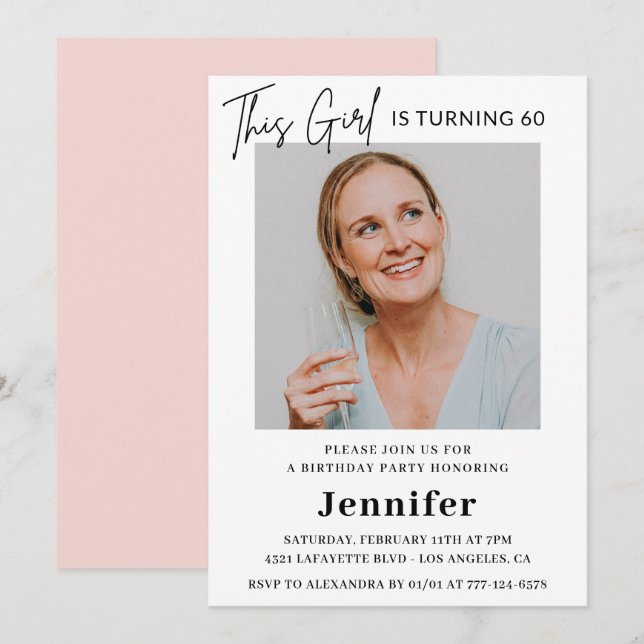  Elegant 60th birthday invitations Photo Modern (Front/Back)