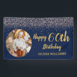 Elegant 60th Birthday Navy Blue Gold Glitter  Banner<br><div class="desc">Customise your own Classy Elegant 60th Birthday Navy Blue Gold Glitter Banner.</div>