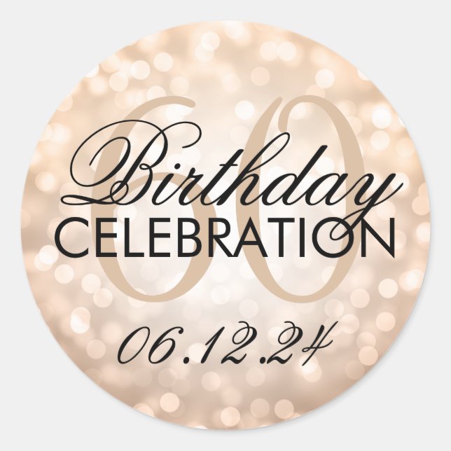 Elegant 60th Birthday Party Copper Glitter Lights Classic Round Sticker (Front)