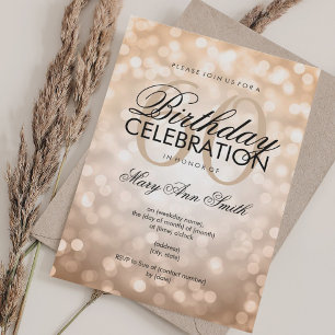 Elegant 60th Birthday Party Copper Glitter Lights Invitation